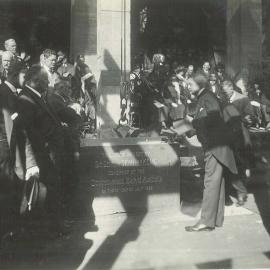 Melbourne premises 367 Collins Street - Sir Denison Miller setting the second Foundation stone for the new building - 26 July 1922 (view i)