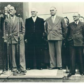 Staff - Individual Officer - HC 'Nuggett' Coombs making a speech at the opening of the Commonwealth Bank of Australia's new Hobart Branch building - 27 September 1954