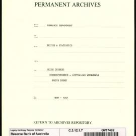 Research Department - Prices & Statistics - Indexes - Correspondence - Australian Wholesale Price Index - 1938 - 1941