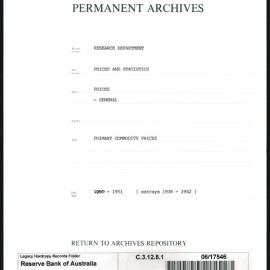 Research Department - Prices & Statistics - General - Primary Commodity Prices (few estrays 1938 - 1942) - 1950 - 1951