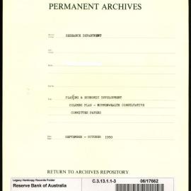 Research Department - Planning & Economic Development - The Colombo Plan - Commonwealth Consultative Committee Papers - File 3 - September - October 1950