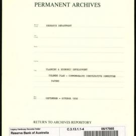 Research Department - Planning & Economic Development - The Colombo Plan - Commonwealth Consultative Committee Papers - File 4 - September - 1950