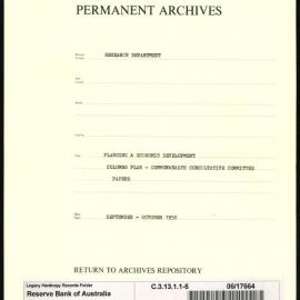 Research Department - Planning & Economic Development - The Colombo Plan - Commonwealth Consultative Committee Papers - File 5 - September - October 1950