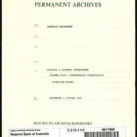 Research Department - Planning & Economic Development - The Colombo Plan - Commonwealth Consultative Committee Papers - File 6 - September - October 1950