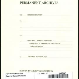 Research Department - Planning & Economic Development - The Colombo Plan - Commonwealth Consultative Committee Papers - File 7 - September - October 1950