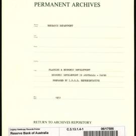 Research Department - Planning & Economic Development - Australia - Paper Prepared by an IBRD Representative - File 1 - 1951