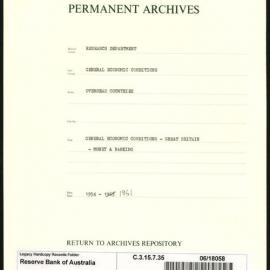 Research Department - General Economic Conditions - Overseas Countries - Great Britain - Money & Banking - 1954 - 1961