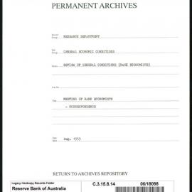 Research Department - General Economic Conditions - Review of General Conditions (Bank Economists) - Meeting of Bank Economists - Correspondence - August 1953