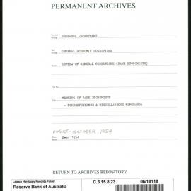 Research Department - General Economic Conditions - Review of General Conditions (Bank Economists) - Meeting of Bank Economists - Correspondence & Miscellaneous Memoranda - August - October 1954
