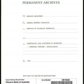 Research Department - General Economic Conditions - Meetings of the University Economists - Commonwealth Bank Conference of Economists - Memoranda Prepared - Miscellaneous - 1952
