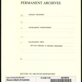 Research Department - Miscellaneous Correspondence - Memoranda (books, stores) - Articles prepared in Research Department - 1948 - 1956