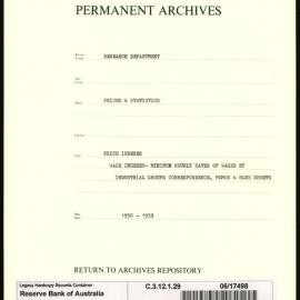Research Department - Prices & Statistics - Price Indexes - Wage Indexes - Minimum Hourly Rates of Wages by Industrial Groups - Correspondence, Memoranda and Blue Sheets - 1950 - 1959