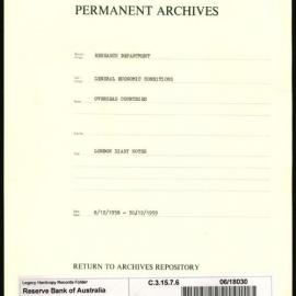 Research Department - General Economic Conditions - Overseas Countries - London Diary Notes - 8/12/1958 - 30/12/1959