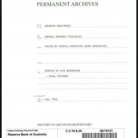 Research Department - General Economic Conditions - Review of General Conditions (Bank Economists) - Meeting of Bank Economists - Final Documents - August - September 1954