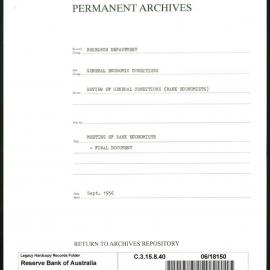 Research Department - General Economic Conditions - Review of General Conditions (Bank Economists) - Meeting of Bank Economists - Final Documents - September 1956