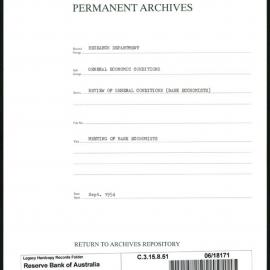 Research Department - General Economic Conditions - Review of General Conditions (Bank Economists) - Meeting of the Bank Economists - September 1954