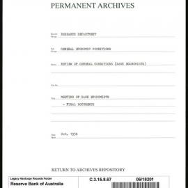 Research Department - General Economic Conditions - Review of General Conditions (Bank Economists) - Meeting of the Bank Economists - Final Documents - October 1958