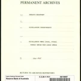 Research Department - Miscellaneous Correspondence - Memoranda (books, stores) - Monthly Review from the London Office - File 1 - 1954 - 1955