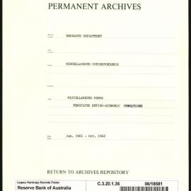 Research Department - Miscellaneous Correspondence - Memoranda (books, stores) - Newspaper Review - Economic Conditions - January 1961 - October 1962