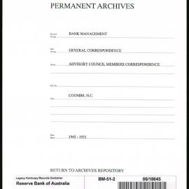 Bank Management - General Correspondence - Advisory Council Members Correspondence - Coombs, H.C.