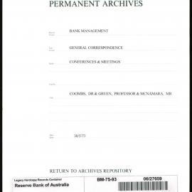 BM 4 BANK MANAGEMENT - General Correspondence - Conferences & Meetings - Coombs, Dr. & Gruen, Professor & McNamara, Mr - 30 May 1973