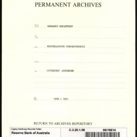 Research Department - Miscellaneous Correspondence - Memoranda (books, stores) - The Governor's Addresses - 1958 - 1961