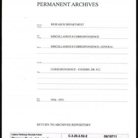 Research Department - Miscellaneous Correspondence - Miscellaneous, General - Coombs, Dr HC - File 2 - 1936 - 1953