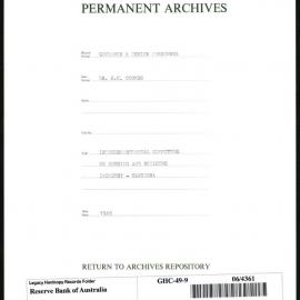 GOVERNORS & SENIOR PERSONNEL - Dr H.C. Coombs - Interdepartmental Committee on Housing and Building Industry - Canberra