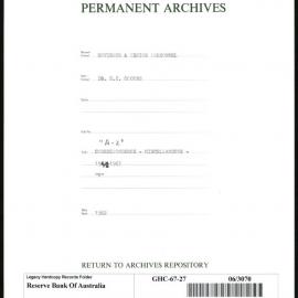 GOVERNORS & SENIOR PERSONNEL - Dr H.C. Coombs - Miscellaneous Correspondence "A-Z" - 1948-1967 - “V”