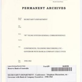 SECRETARY'S DEPARTMENT - Conferences - Telephone Discussions, etc - Governor with Bank & Company Executives - 1958-1963