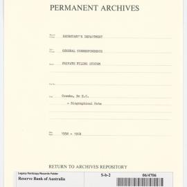 Secretary's Department - Coombs, Dr H.C. - Biographical Note - 1958-1968