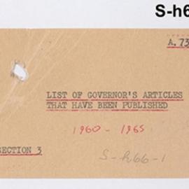 Secretary's Department - Articles Written by the Governor - Section 3 - List of the Governor's Published Articles - 1960-1965