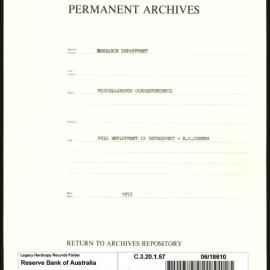 Research Department - Miscellaneous Correspondence - Memoranda (books, stores) - Full Employment in Retrospect - HC Coombs - 1953