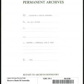 GOVERNORS & SENIOR PERSONNEL - Dr H.C. Coombs - Lecture - “Australia 1928 / 1938”