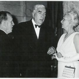 Commonwealth Bank of Australia - Head Office cnr Pitt Street & Martin Place - Visitors - Rt Hon. R.G. (Bob) Menzies, Prime Minister with Dr and Mrs Coombs at a Board Room dinner - 1962