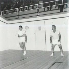 Staff - Sport, etc - Branches, Melbourne, Dr Coombs and Llew Thomas opening Melbourne Squash Courts - 1966