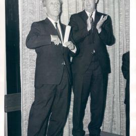 Staff Groups - Governors & Ex-Governors - Dr Coombs and JG Phillips at Retirement Function for Dr Coombs - 22 July 1968