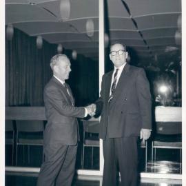 Staff - Social Functions - Head Office - Alf Burrell's Retirement Function - Dr Coombs & Alf Burrell - 9 May 1966
