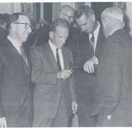 Staff - Social Functions - Head Office - (1960-1969) - Staff Christmas Party - Grahame Keep, Dr HC Coombs, Ted Cashmore, Jock Phillips - December 1963