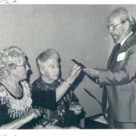 Staff - Social Function - Head Office (1980-) - Sydney retired Staff Christmas Dinner - Dr Coombs, May Grant & Wyn Mutton - November 1981