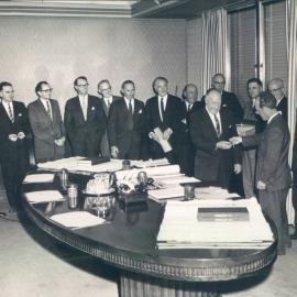 New Head Office Building - Governor Coombs hands the keys to the site to Mr EA Watts - 19 September 1961