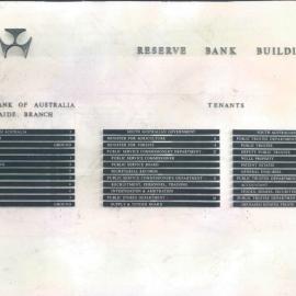 Adelaide Project - 1963-June 1967 - Directory Board in Ground Floor lift lobby - 5 June 1967