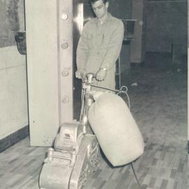 Adelaide Project - 1963-June 1967 - Sanding block parquetry in 2nd basement - 8 September 1965