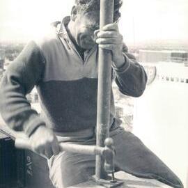Adelaide Project - 1963-June 1967 - A rigger erecting the walkway on the 15th floor - 25 March 1965