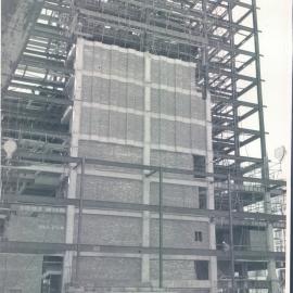 Adelaide Project - 1963-June 1967 - South elevation. Brickwork for lift shafts to 6th floor level - 10 March 1965