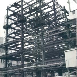 Adelaide Project - 1963-June 1967 - General view of steel structure taken from Flinders Street.  Steelwork erected to 6th floor level on 50 per cent of site - 11 December 1964