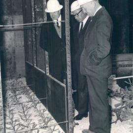 Adelaide Project - 1963-June 1967 - Messrs Alexander, Chittenden & Jensen, inspecting formwork for strongroom walls in 2nd basement - 22 October 1964