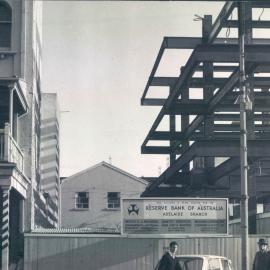 Adelaide Project - 1963-June 1967 - Photograph taken from future entrance to rear lane showing steel overhang - 9 October 1964