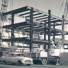 Adelaide Project - 1963-June 1967 - View from ground of steelwork erected to 2nd floor level at eastern end of site - 9 October 1964