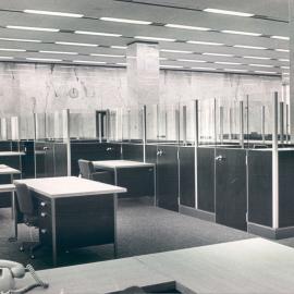 Melbourne Project - December 1961-September 1966 - View of Bonds and Stock tellers boxes, showing marble wall in background, 2nd floor - 2 September 1966